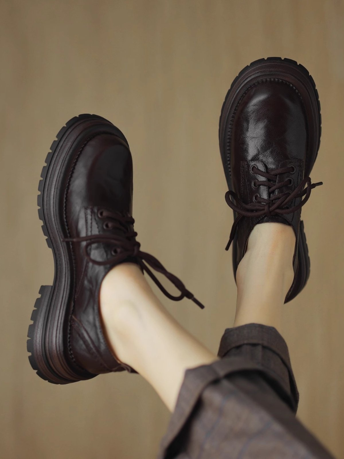 法式厚底小皮鞋女2025春秋新款黑色真皮软底乐福鞋英伦风粗跟单鞋,女鞋,浅口单鞋,淘宝优惠券,粉丝福利购,淘宝优惠卷