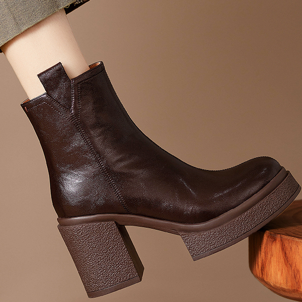 厚底防水台粗跟软底加绒马丁靴