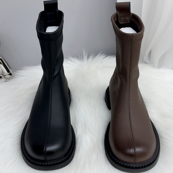 后拉链短靴弹力复古加绒瘦瘦靴