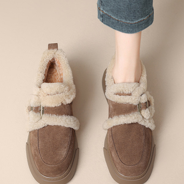 磨砂皮羊羔毛加绒乐福鞋女2025冬季新款保暖毛毛棉鞋厚底软底单鞋,女鞋,时尚雪地靴,淘宝优惠券,粉丝福利购,淘宝优惠卷