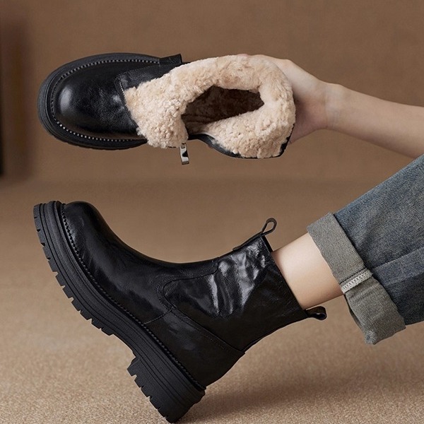 短靴保暖加绒马丁靴侧拉链棉鞋