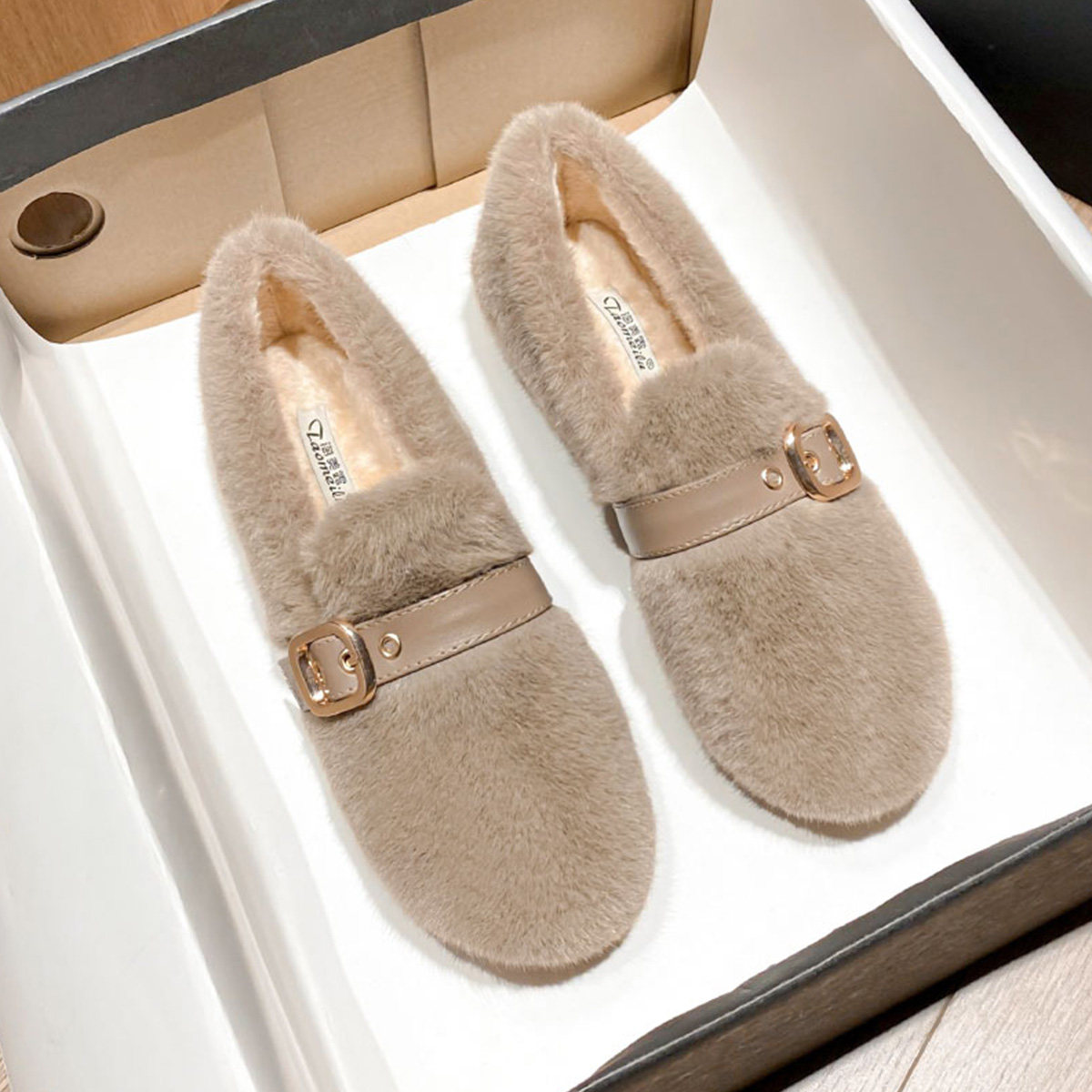 软底毛毛鞋女外穿高级感2025冬季新款厚底豆豆鞋休闲平底加绒棉鞋,女鞋,深口单鞋,淘宝优惠券,粉丝福利购,淘宝优惠卷