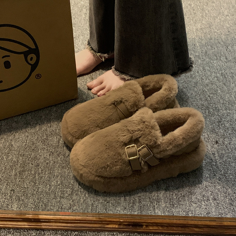 加绒百搭棉鞋女2025年冬季新款时尚豆豆鞋复古保暖厚底舒适毛毛鞋,女鞋,棉鞋,淘宝优惠券,粉丝福利购,淘宝优惠卷