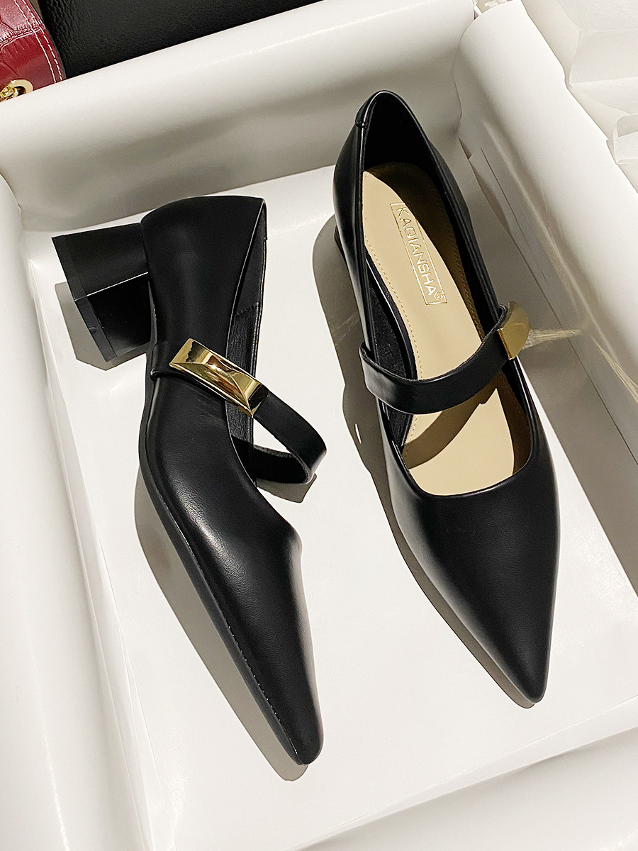 法式粗跟单鞋女复古2025夏季新款一字带气质尖头中跟百搭玛丽珍鞋,女鞋,浅口单鞋,淘宝优惠券,粉丝福利购,淘宝优惠卷