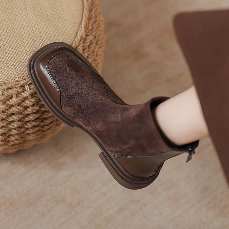 真皮复古显瘦英伦风平底加绒短靴