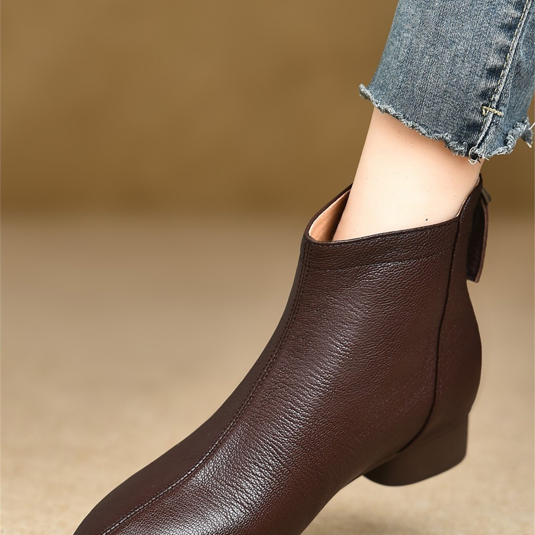 加绒马丁靴复古百搭真皮及踝靴