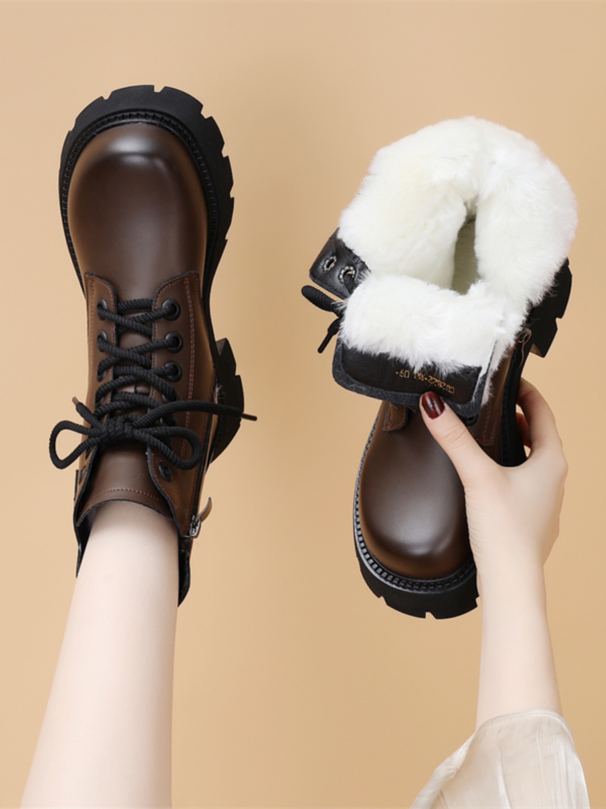 厚底真皮雪地靴女2025冬季新款加绒皮毛一体马丁靴英伦风东北棉鞋