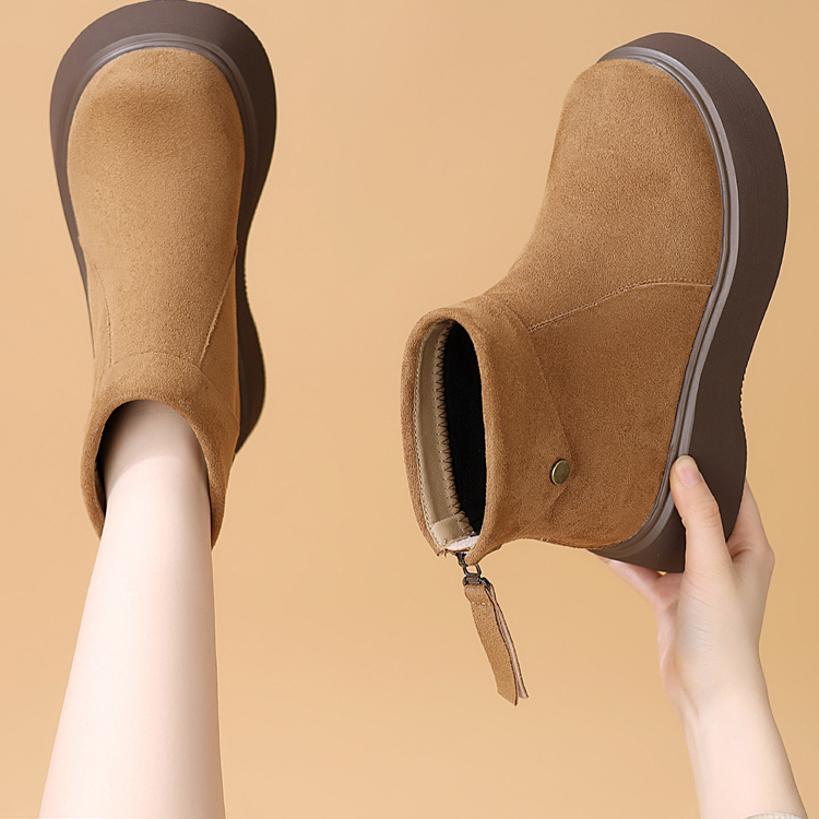 舒适小个子复古百搭后拉链短靴