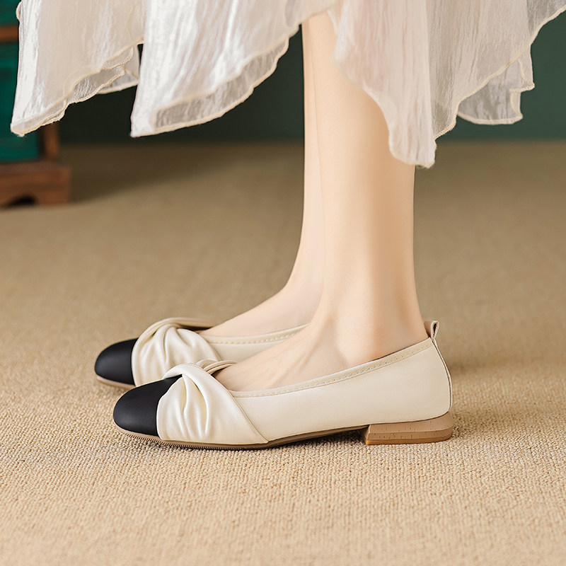 真皮单鞋女2025春季新款玛丽珍鞋法式复古拼色低跟平底大码奶奶鞋,女鞋,浅口单鞋,淘宝优惠券,粉丝福利购,淘宝优惠卷