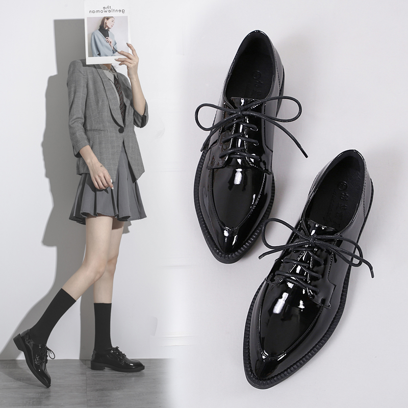 尖头系带单鞋英伦风加绒乐福鞋