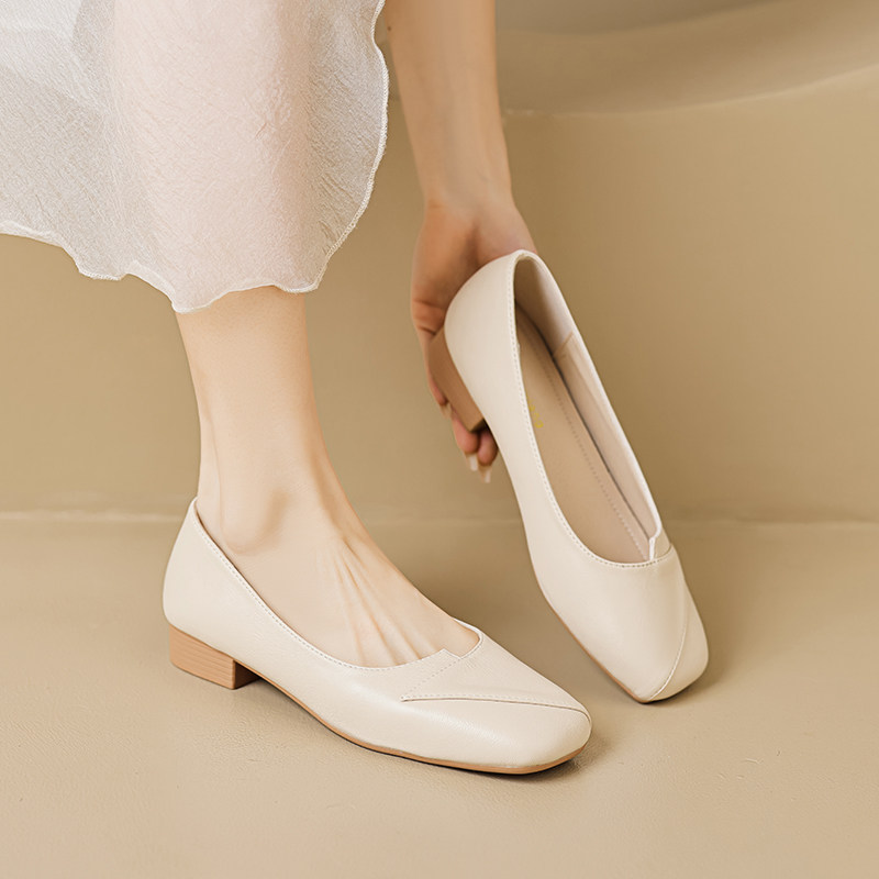 真皮单鞋女2025夏季新款奶奶鞋晚晚风温柔浅口低跟软底大码豆豆鞋,女鞋,浅口单鞋,淘宝优惠券,粉丝福利购,淘宝优惠卷