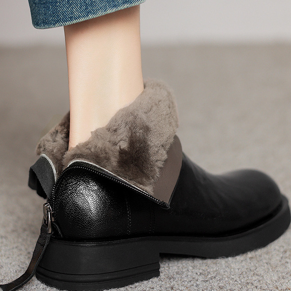 厚底后拉链短靴保暖加绒马丁靴
