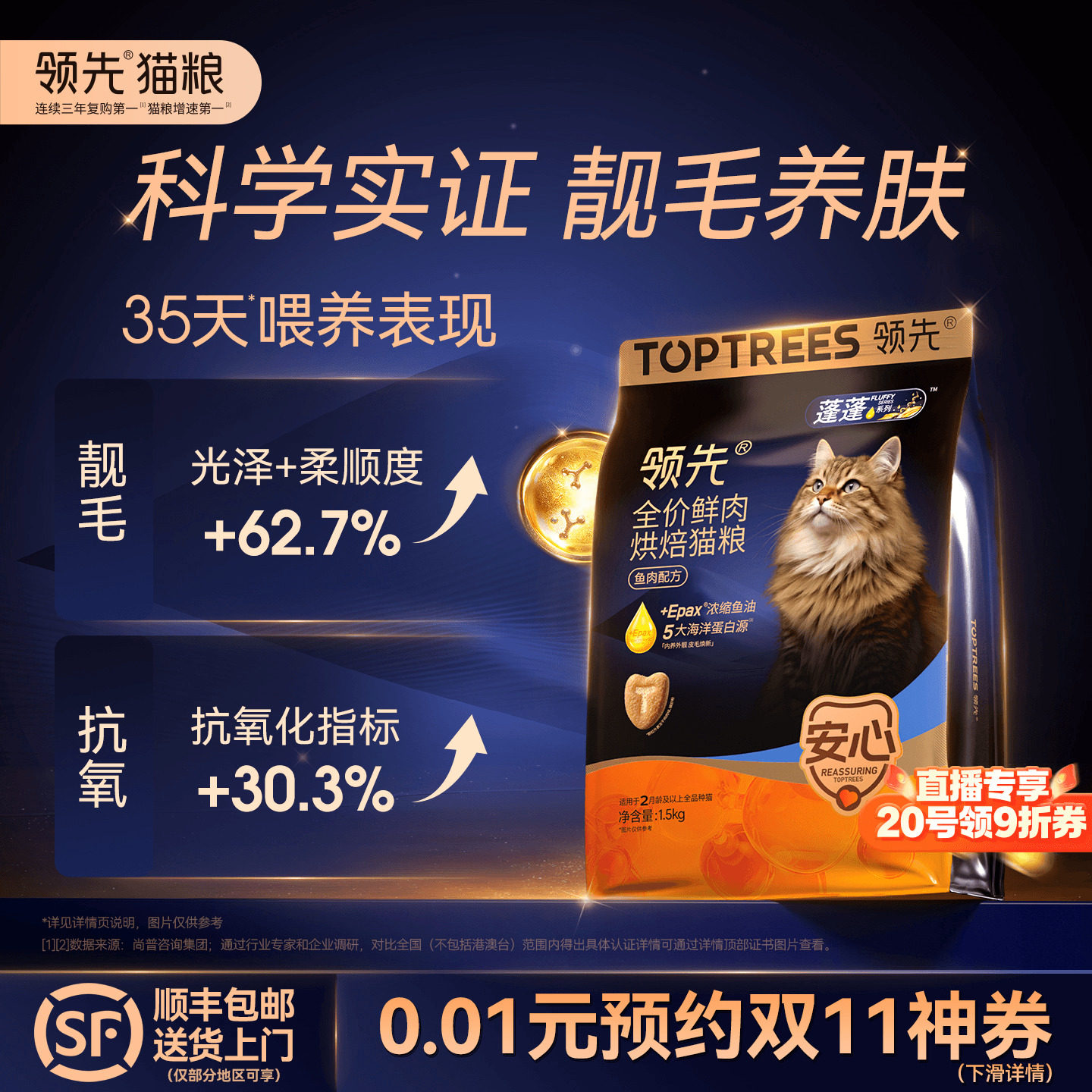 【35天靓毛养肤】领先蓬蓬袋烘焙猫粮蓬蓬猫粮美毛鲜鸡肉成幼猫粮
