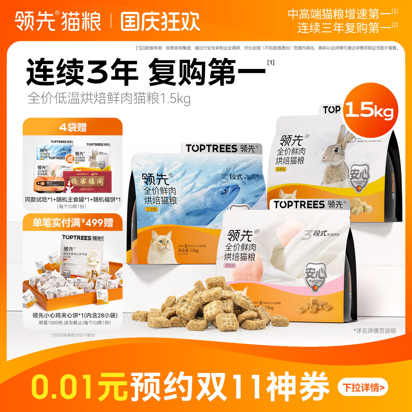 领先低温烘焙鲜肉猫粮1.5kg