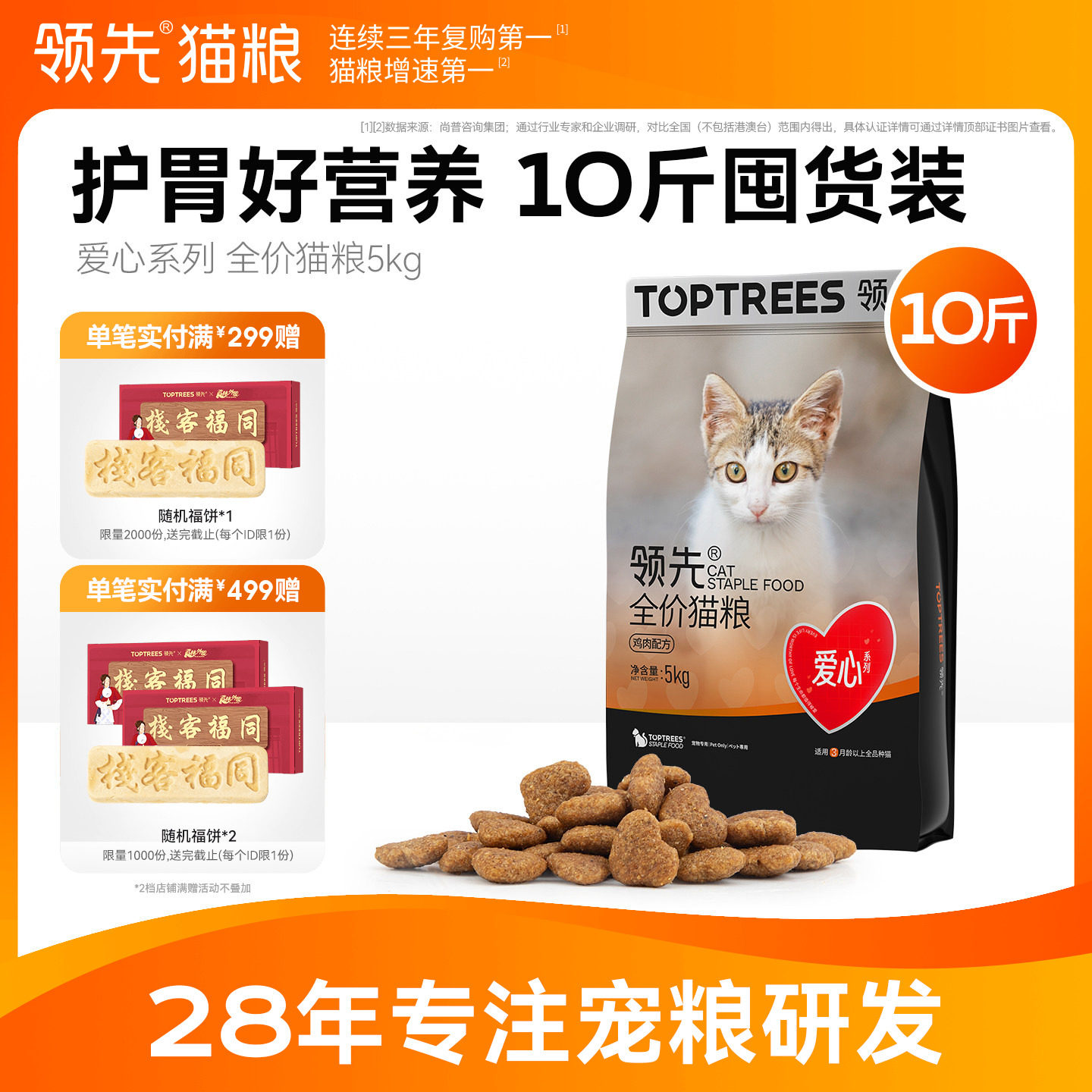 领先爱心猫粮专为流浪猫定制救助粮鸡肉成猫幼猫通用型10斤实惠装