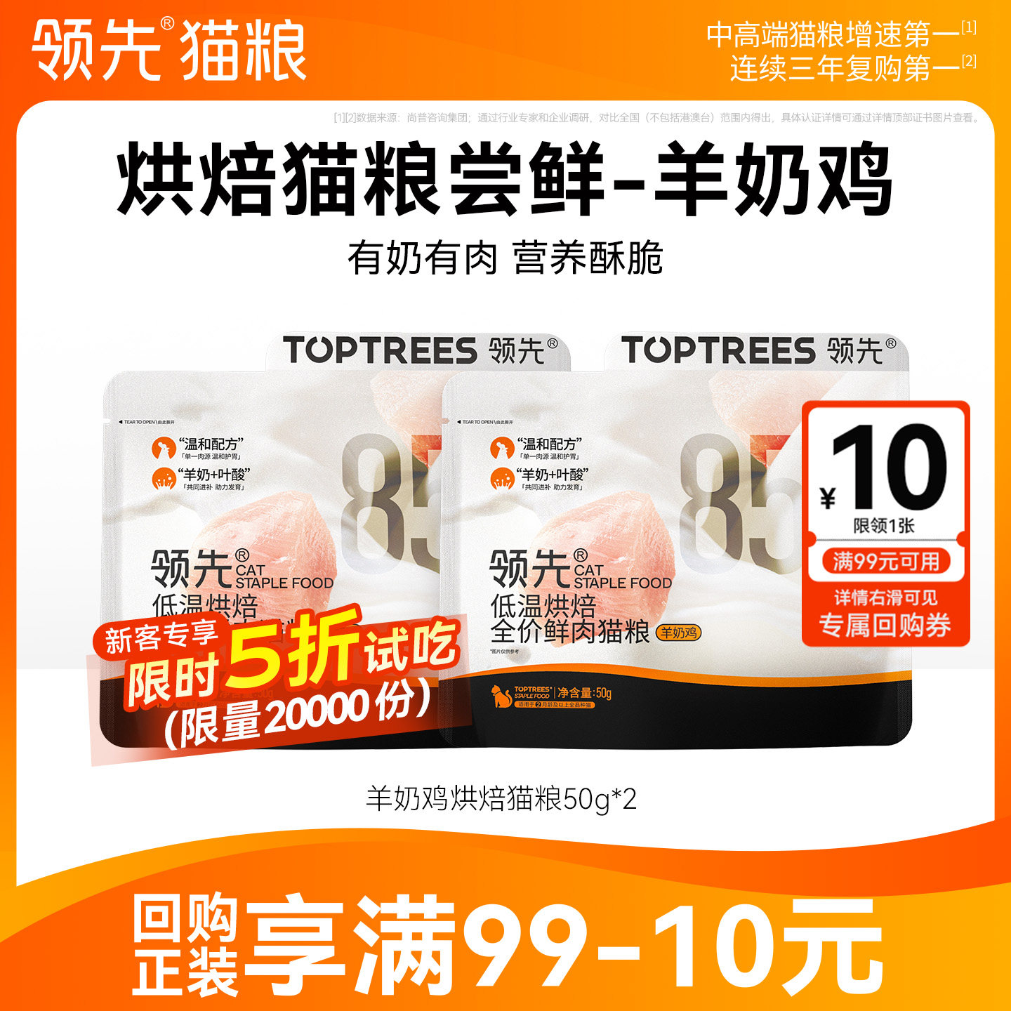 【尝鲜】领先烘焙猫粮羊奶鸡试吃鲜肉猫粮成幼猫主粮低温全价营养 - toptrees宠物食品旗舰店出品