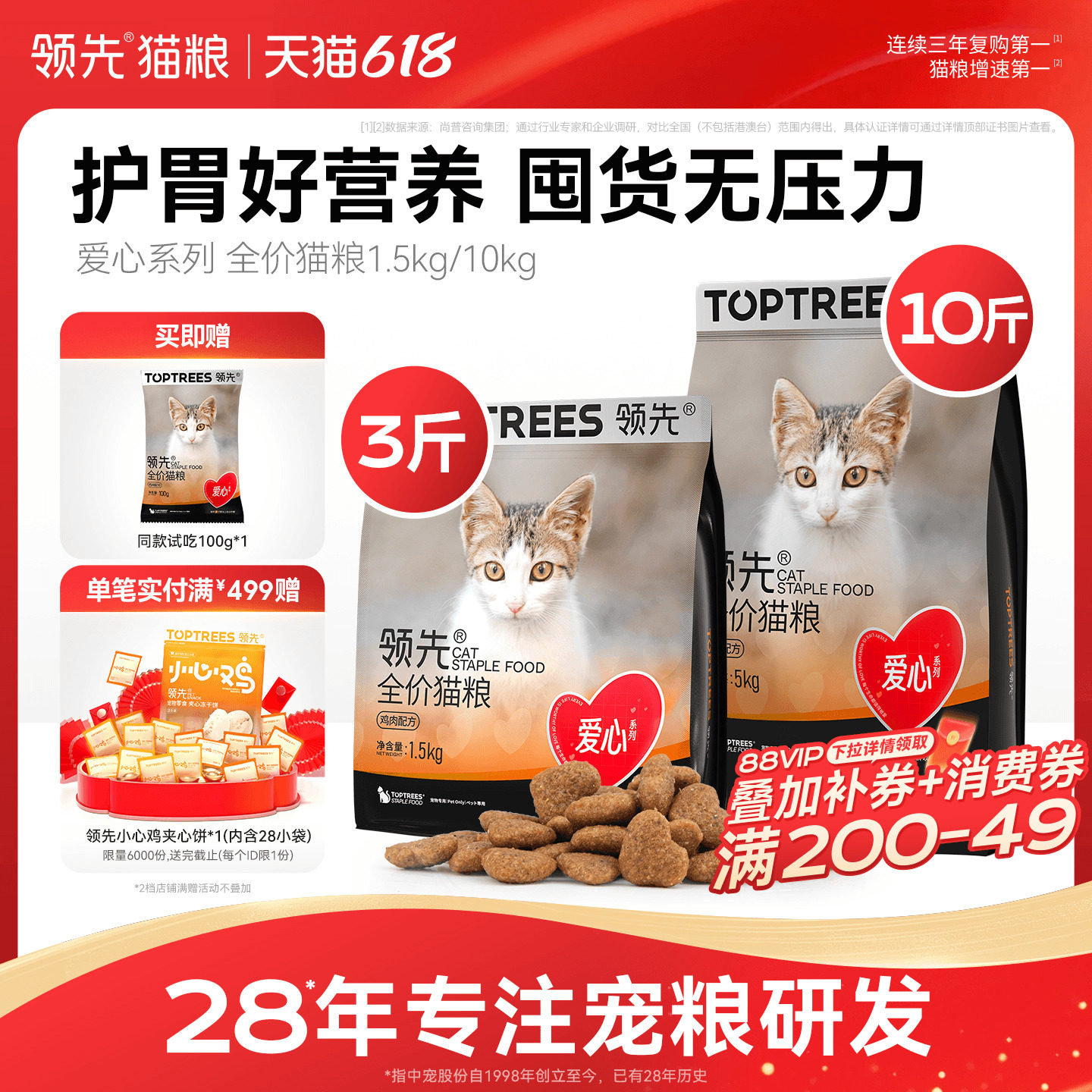 【10斤】领先爱心猫粮全价成猫幼猫主粮鸡肉通用型实惠装营养护胃