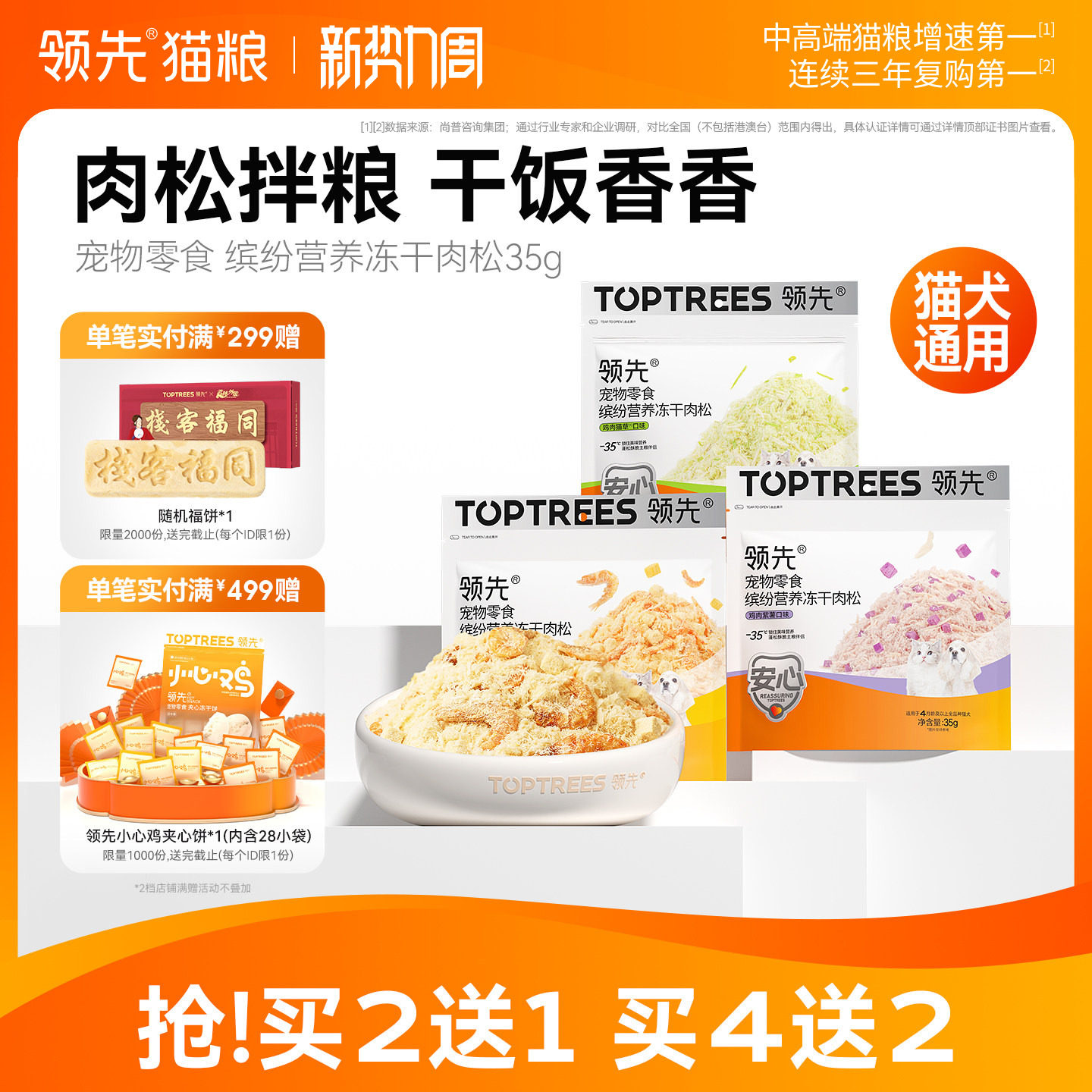 领先猫咪肉松蛋黄磷虾鸡冻干猫零食猫粮伴侣营养美毛拌饭宠物零食