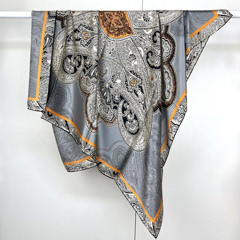 复古大腰鼓真丝大方巾缎面丝巾女春秋季桑蚕丝围巾披肩两用送礼丝