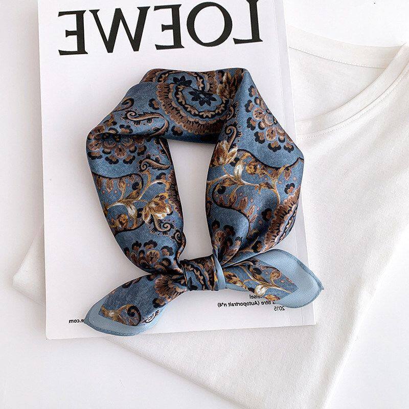 桑蚕丝丝巾小方巾女士春秋冬季真丝素绉缎领巾职业53方巾薄款围巾