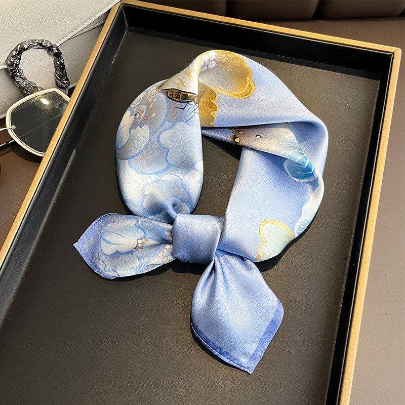 蝴蝶飞飞杭州丝绸真丝小方巾女春秋夏季百搭100％桑蚕丝围巾领巾