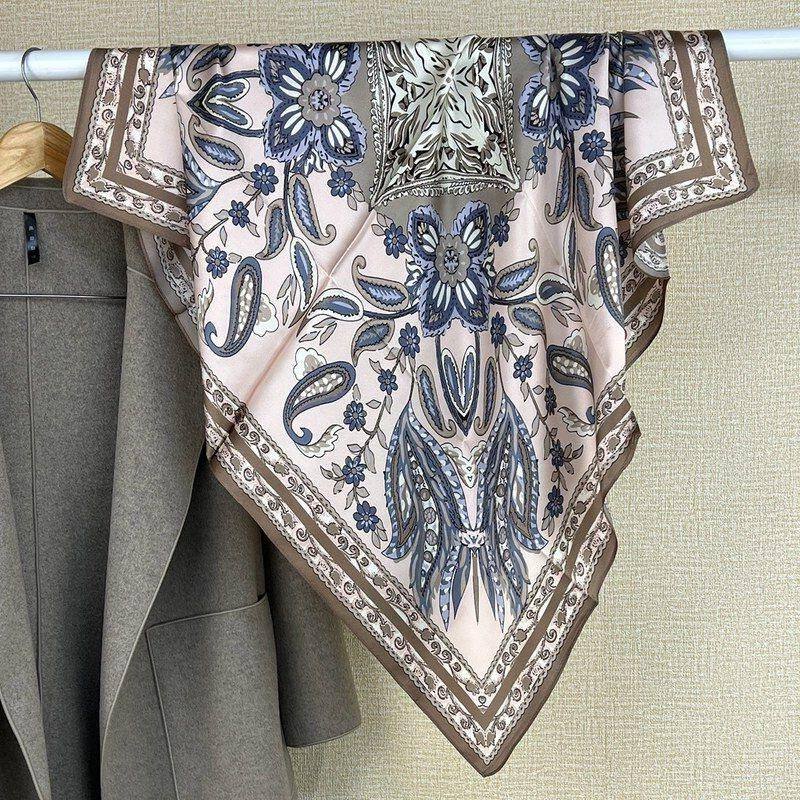 滴答故事品牌新款印花桑蚕丝中方巾真丝披肩腰果围巾复古时尚