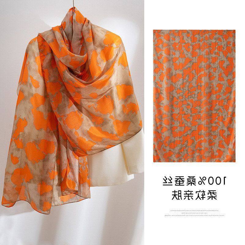 春夏新款真丝丝巾长条高级感100%桑蚕丝披肩春秋时尚围巾