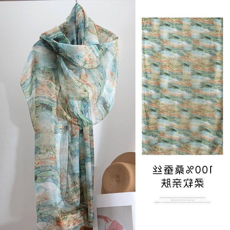 2025春夏围巾韩系氛围感田园风小碎花中长款真丝丝巾杭州防晒披肩