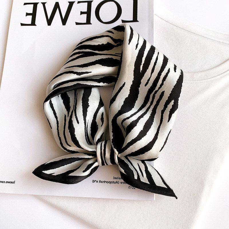 杭州丝绸围巾真丝小方巾女春秋季韩版条纹53cm桑蚕丝巾装饰领巾