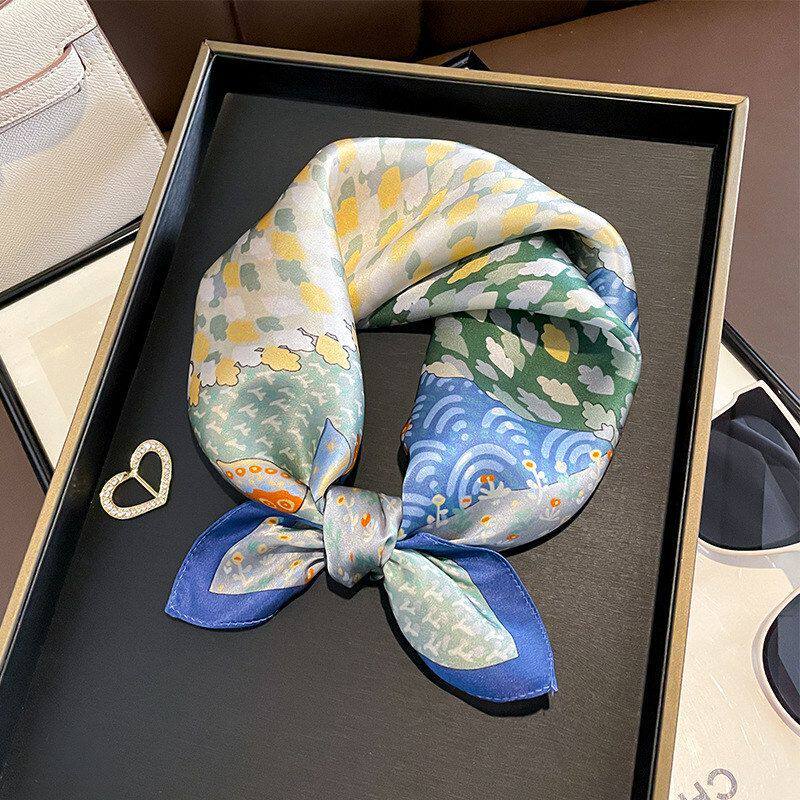 丝巾小方巾女秋季韩版蓝色梦幻童话真丝桑蚕丝丝巾装饰围巾小领巾