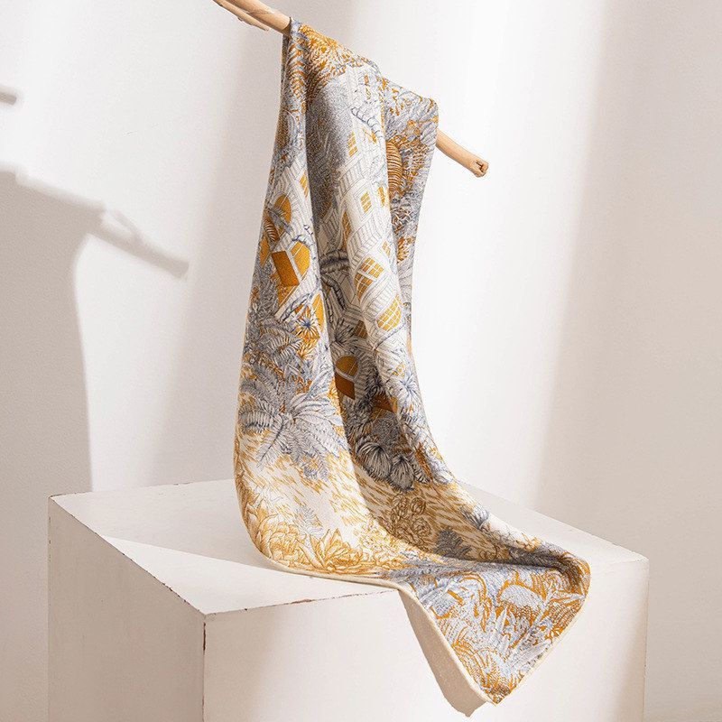 丝毛双面黄咖羊毛围巾真丝丝巾