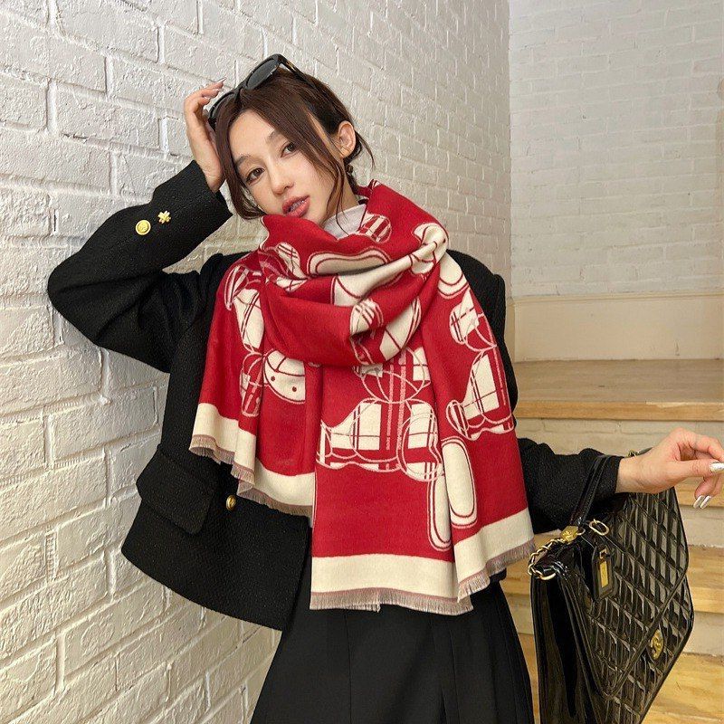 韩版卡通小熊仿羊绒围巾女时尚加厚保暖围脖秋冬季防风外搭披肩女