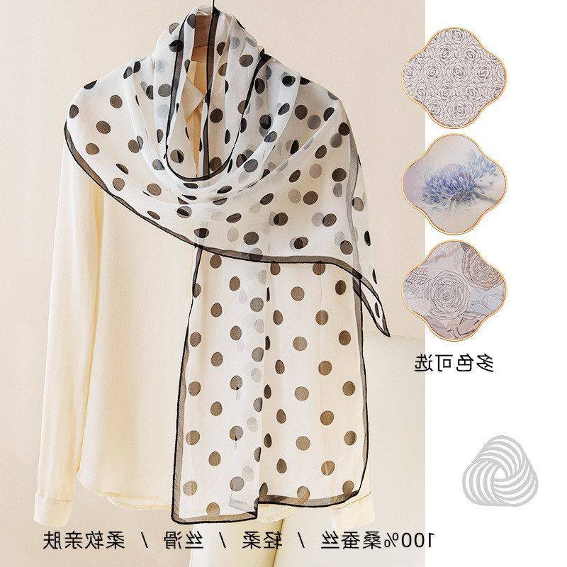 高端法式桑蚕丝丝巾黑色波点丝巾真丝女长条高级感围巾披肩薄春夏