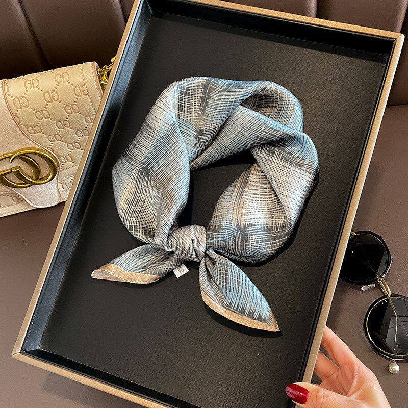 欧美小香风时尚条纹丝巾真丝桑蚕丝丝巾高级感百搭小方巾围巾女士