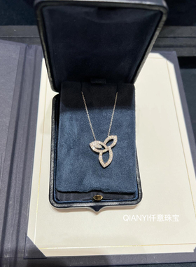 QIANYI仟意珠宝闪耀气质白富美千金风Lily橄榄叶满钻吊坠锁骨项链
