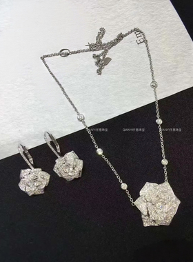 QIANYI仟意珠宝【玫瑰花系列】满钻镶嵌5A高碳钻s925纯银项链
