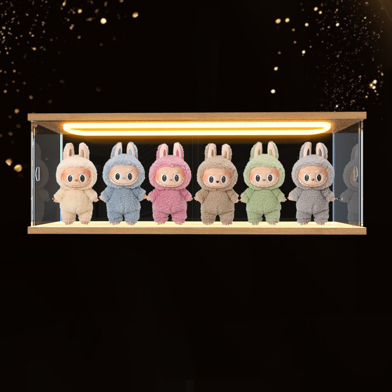 适用泡泡玛特labubu坐坐派对搪胶心动马卡龙手办收纳亚克力展示盒