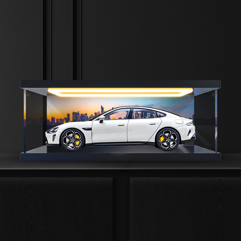适用小米su7车模1:18汽车模型锌合金仿真模型回型灯亚克力展示盒