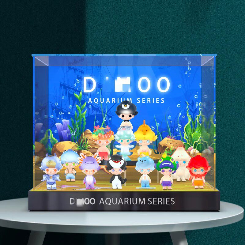 亚克力场景展示盒泡泡玛特dimoo水族馆系列潮流盲盒透明防尘罩子