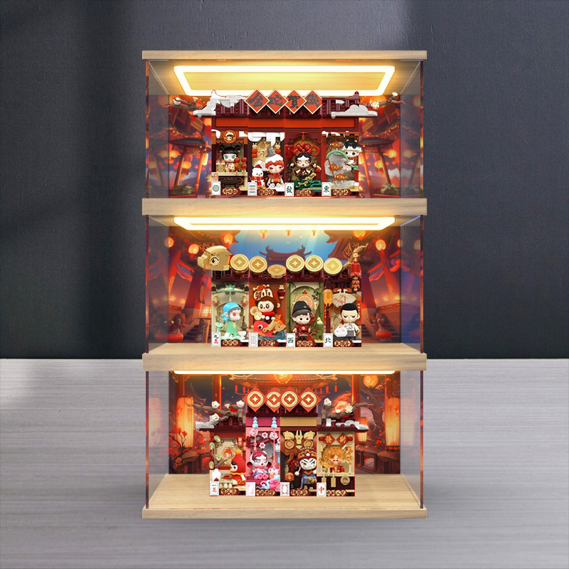 适用泡泡玛特金蛇贺岁·新年好牌系列积木盲盒回型灯亚克力展示盒
