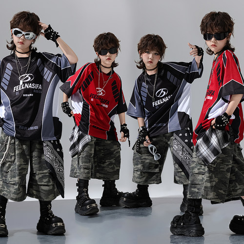 儿童街舞演出服套装hiphop嘻哈走秀潮服爵士舞蹈表演服装宽松潮牌