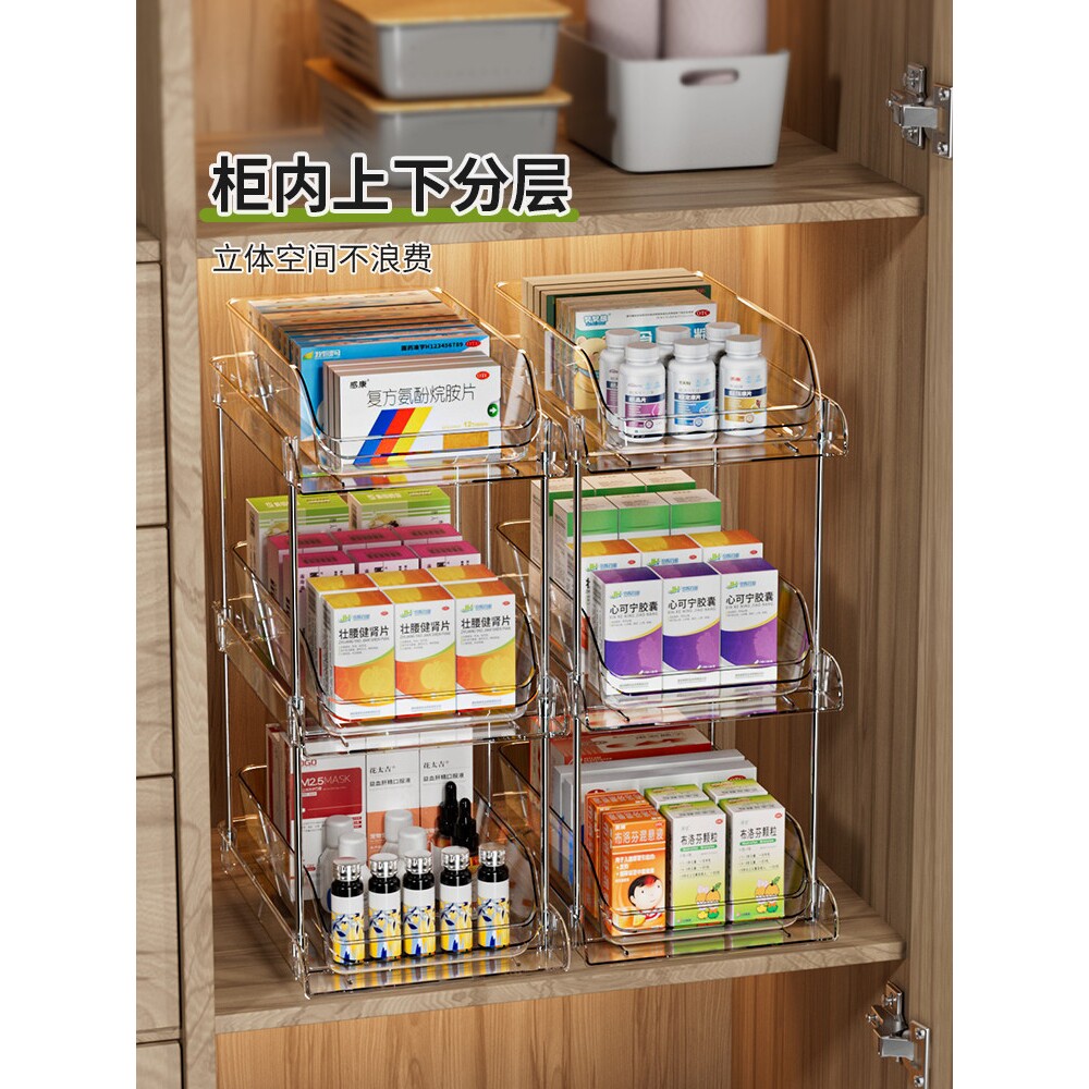 药物收纳盒抽拉式家庭医药箱药柜整理急救输液药盒家用药品分层架