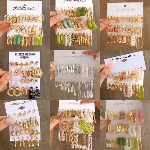 夸张金属耳钉麻花耳环多