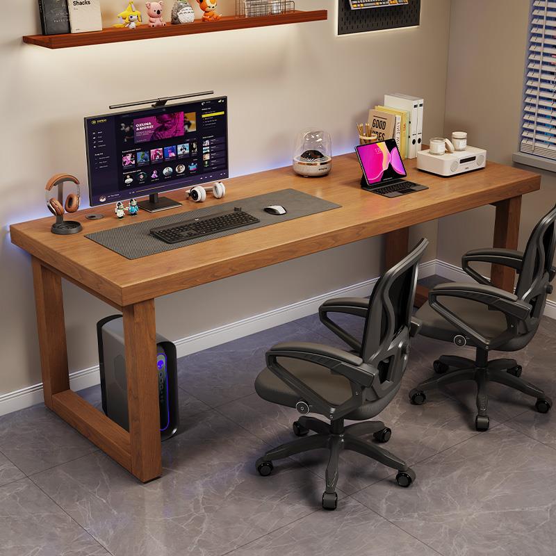 纯实木大板电脑桌台式大长办公桌工作台卧室家用书桌双人电竞桌子