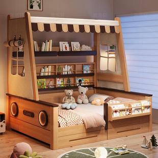 原木榻榻米实木儿童床女孩小床男孩床帐篷床树屋冰棍子母1.35米床