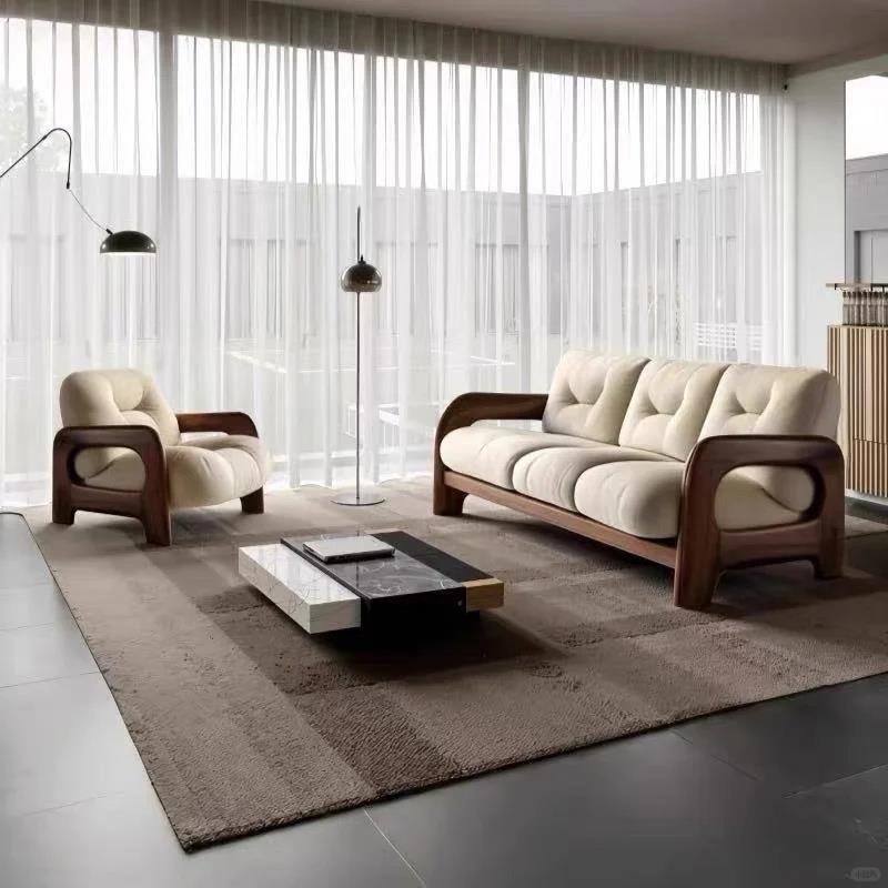 中古风实木沙发2025新款现代简约家用客厅新中式胡桃木布艺沙发