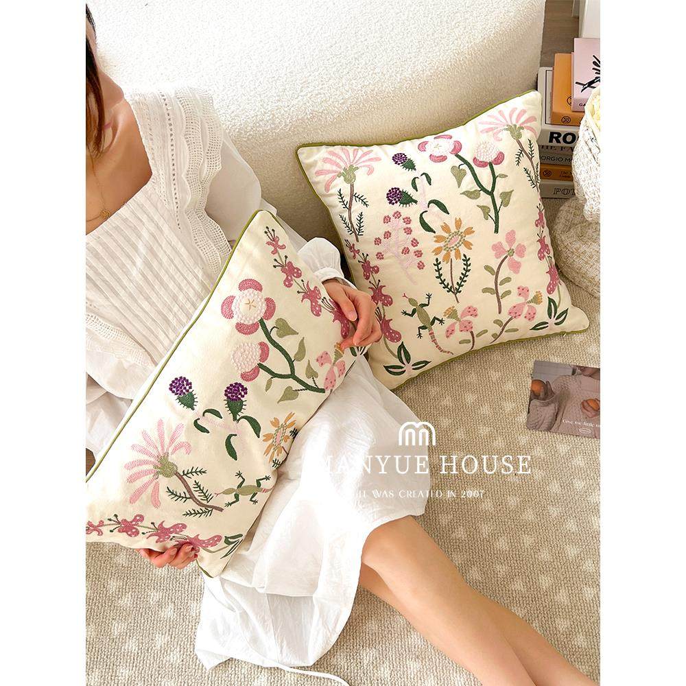 蔓越家 法式重工绣花抱枕靠垫沙发腰靠垫卧室床头靠枕靠背不含芯