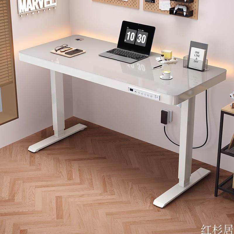 新款玻璃款电动升降桌智能电脑桌可升降电竞桌子家用学习办公书桌