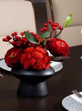 茶几假花摆件小型饭厅圆桌桌花彷真花餐桌花摆花高端轻奢装饰摆设