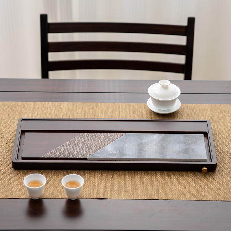家用竹制干湿两用茶盘长方形带排水平板茶盘茶台大号干泡盘茶托盘